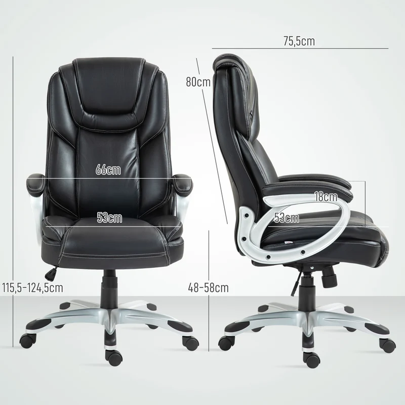 Fauteuil de bureau ergonomique 66 x 75.5 x 115.5-124.5 cm hauteur réglable et bascule style moderne en polyuréthane noir 21_0006271