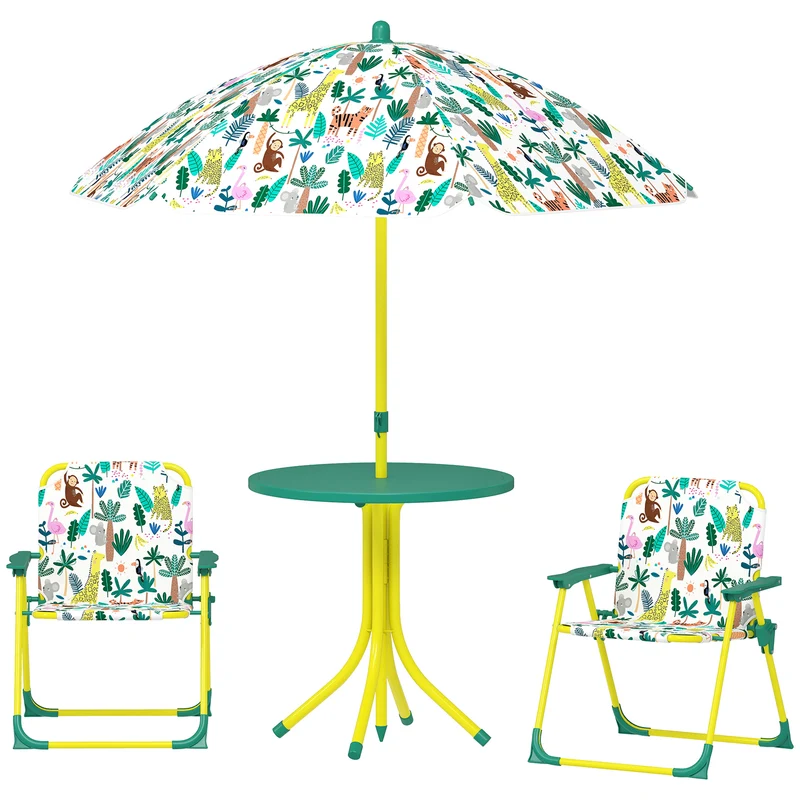 Ensemble salon de jardin enfant table ronde 100 x 50 x 122 cm pliable protection uv scandinave moderne en plastique vert 21_0000746