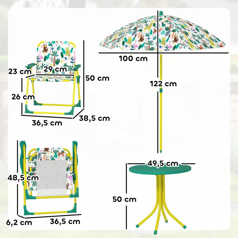 Ensemble salon de jardin enfant table ronde 100 x 50 x 122 cm pliable protection uv scandinave moderne en plastique vert 21_0000746