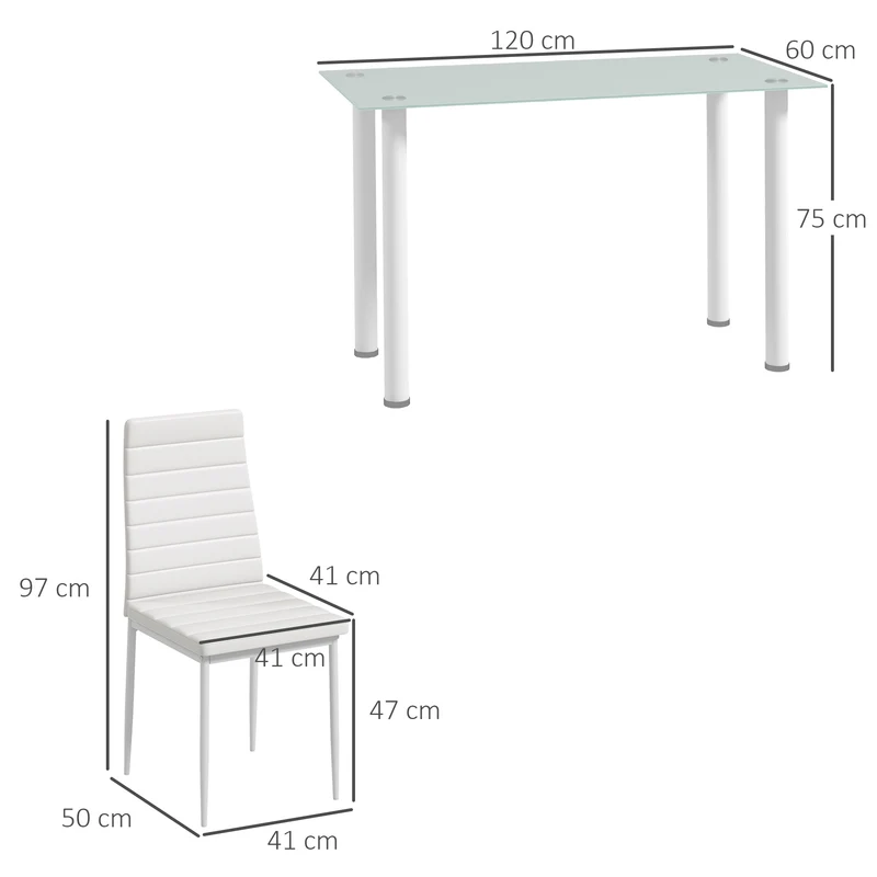 Ensemble de table à manger 4 places 120 x 60 x 75 cm assise rembourrée gain de place moderne épuré en verre trempé blanc 21_0002319