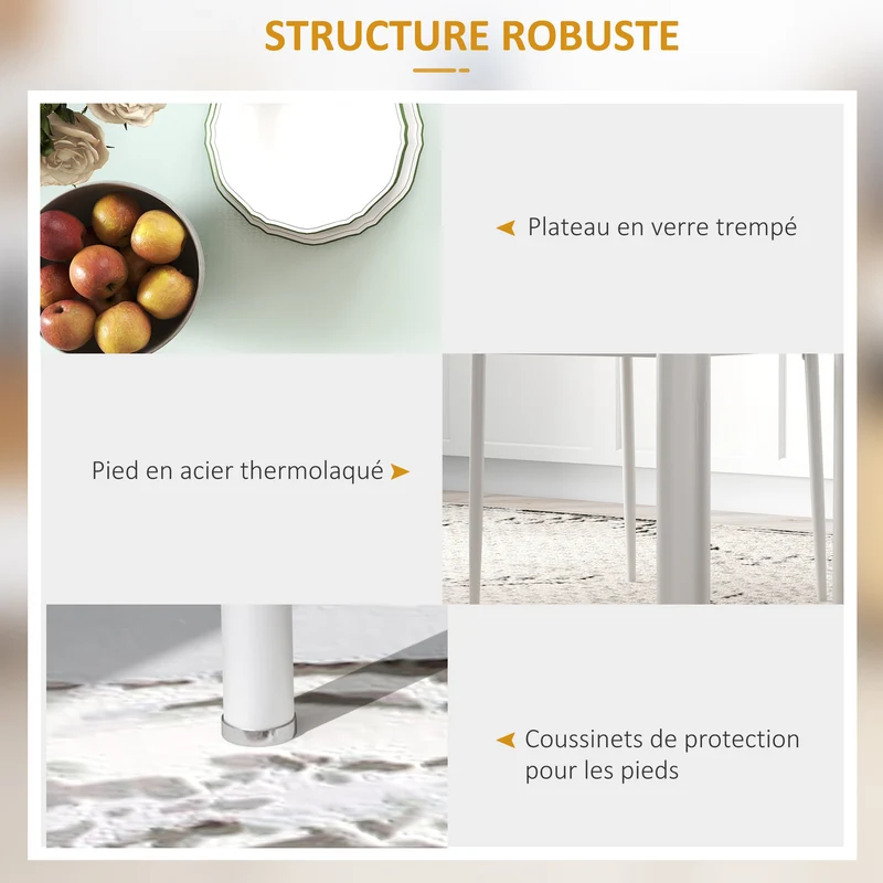 Ensemble de table à manger 4 places 120 x 60 x 75 cm assise rembourrée gain de place moderne épuré en verre trempé blanc 21_0002319