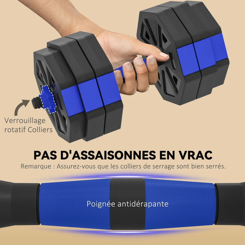 Ensemble d'haltères multifonction 6 en 1 musculation 125 x 18 x 18 cm réglable antidérapant moderne en plastique bleu 21_0006879