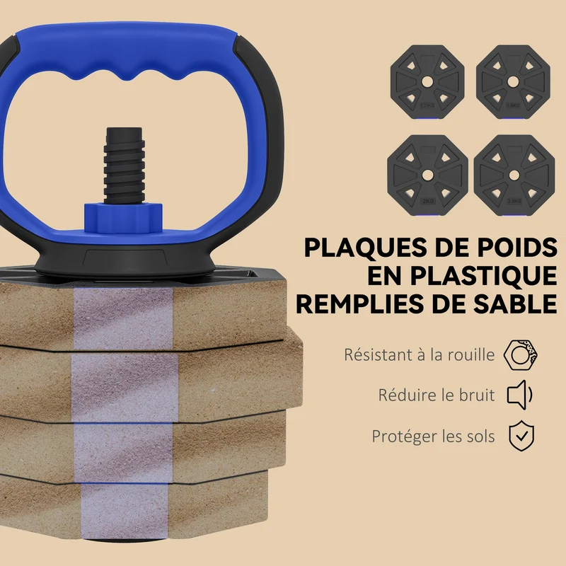 Ensemble d'haltères multifonction 6 en 1 musculation 125 x 18 x 18 cm réglable antidérapant moderne en plastique bleu 21_0006879