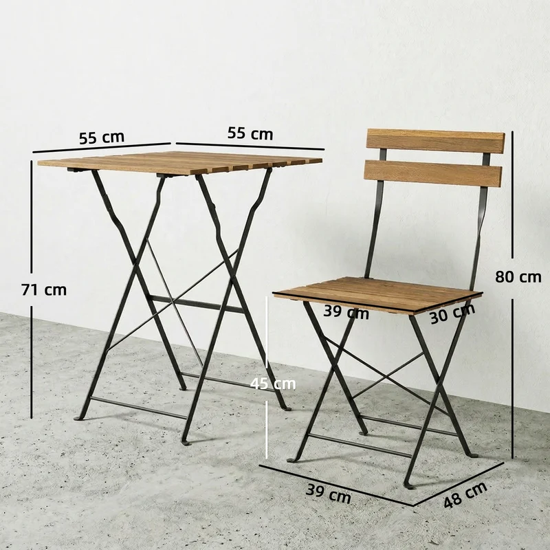 Ensemble bistrot pliant 3 pièces balcon terrasse 55 x 55 x 71 cm gain de place pliable style scandinave en bois naturel 21_0005774