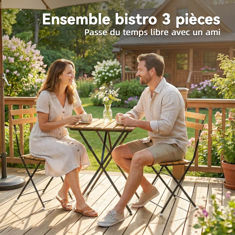 Ensemble bistrot pliant 3 pièces balcon terrasse 55 x 55 x 71 cm gain de place pliable style scandinave en bois naturel 21_0005774