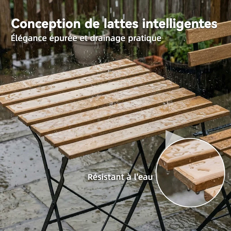 Ensemble bistrot pliant 3 pièces balcon terrasse 55 x 55 x 71 cm gain de place pliable style scandinave en bois naturel 21_0005774