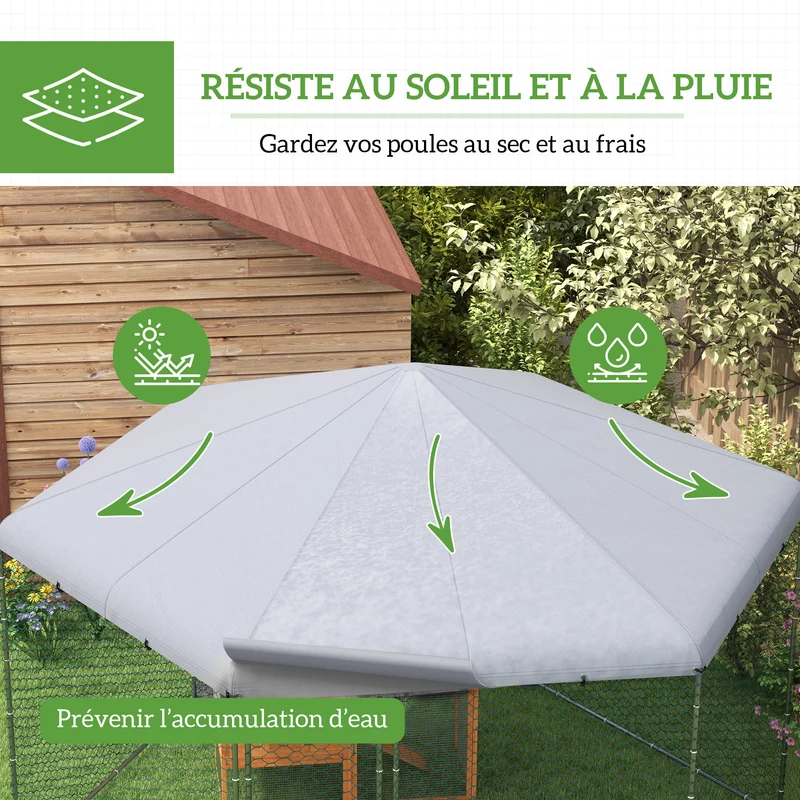 Enclos poulailler extérieur 400 x 346 x 263 cm porte verrouillable anti prédateurs industriel en acier galvanisé argent 21_0007972