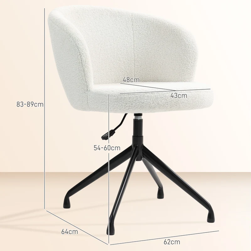 Chaise de bureau pivotante ergonomique 62 x 64 x 83 cm assise réglable enveloppante scandinave en polyester blanc crème 21_0006263