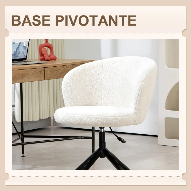 Chaise de bureau pivotante ergonomique 62 x 64 x 83 cm assise réglable enveloppante scandinave en polyester blanc crème 21_0006263