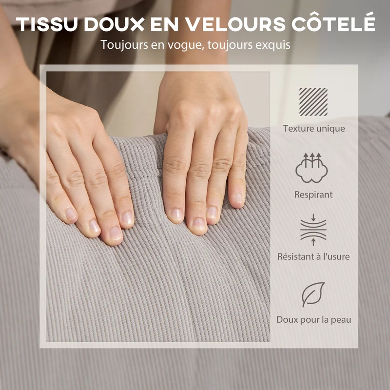Canapé d'angle réversible 3 places 192 x 137 x 84 cm soutien ferme gain de place moderne en velours côtelé gris clair 21_0003602