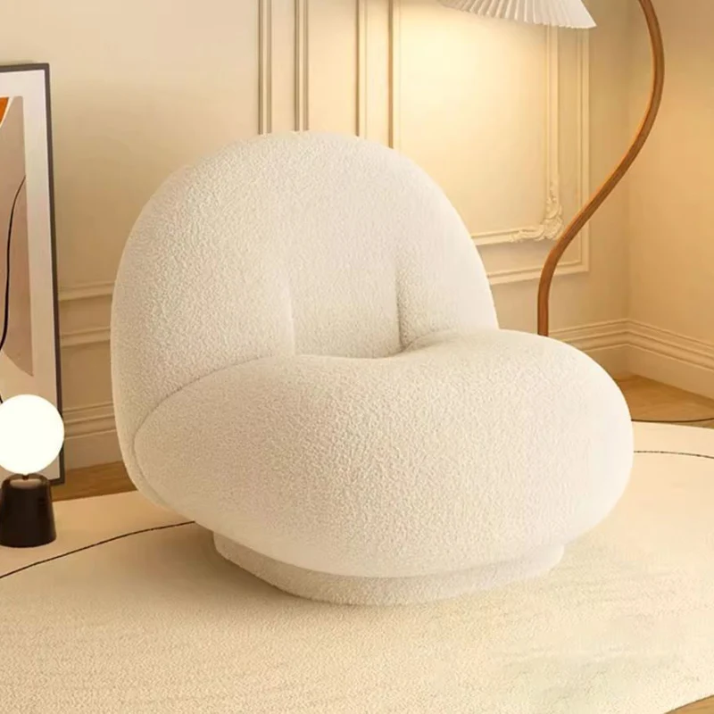 Contemporary Nordic Sherpa Fabric Plywood Ellipse Swivel Accent Chair Backrest Armless For Living Room