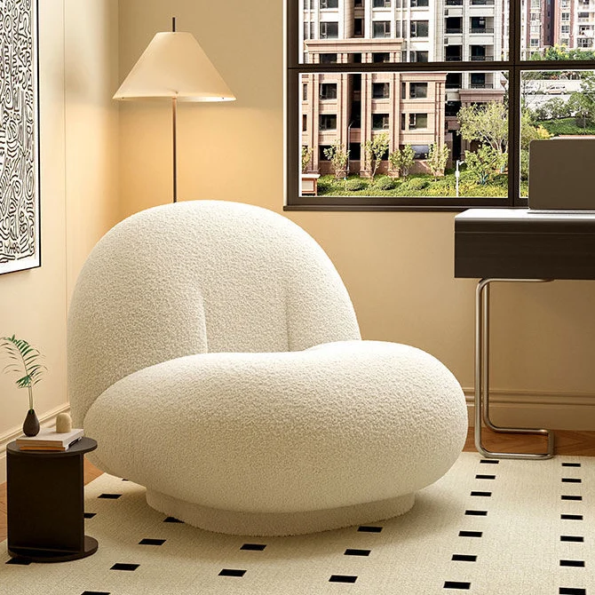 Contemporary Nordic Sherpa Fabric Plywood Ellipse Swivel Accent Chair Backrest Armless For Living Room
