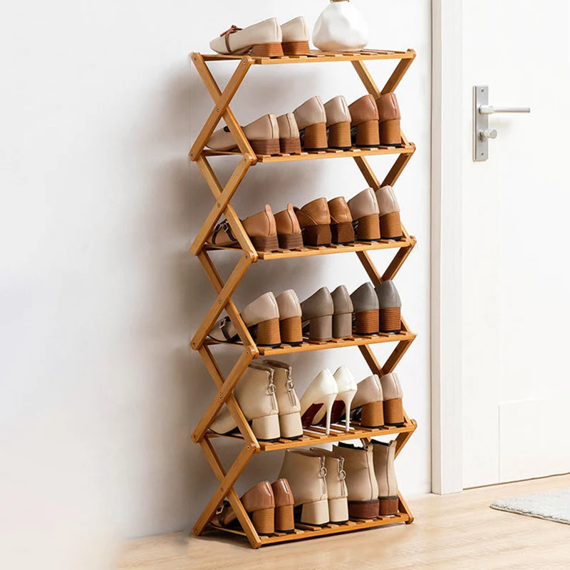 Modern Minimalist Nan Bamboo Rectangular Shoe Storage 6-Tier Foldable For Entryway