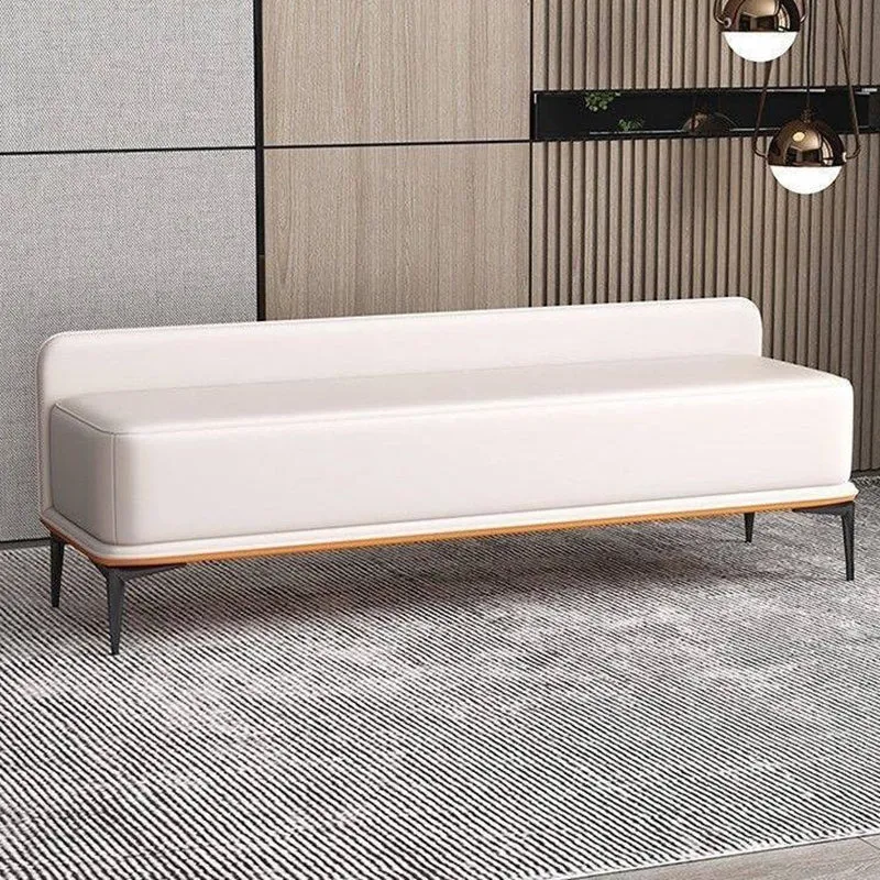 Modern Minimalist Rectangular Plywood High-Quality Faux Leather Steel Shoe Bench For Entryways