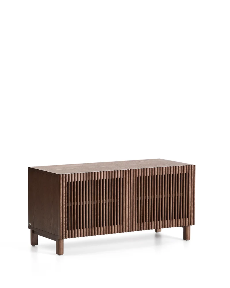 Beyla shoe cabinet with 2 doors in ash veneer and solid ash wood with walnut-tone finish 98.5 cm FSC 100%