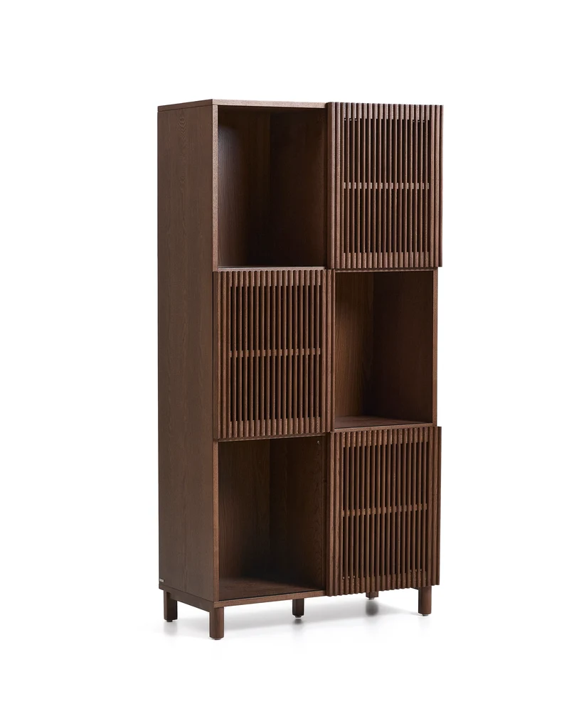 Beyla shelf unit in ash veneer and solid ash wood with walnut finish 84.5 x 170cm FSC 100%