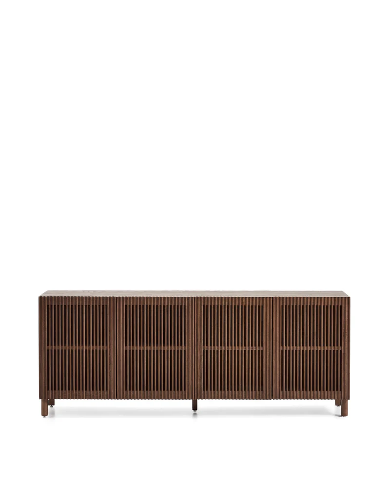 Beyla sideboard with 4 doors in ash veneer and solid ash wood with walnut-tone finish 180 x 71.5 cm FSC 100%