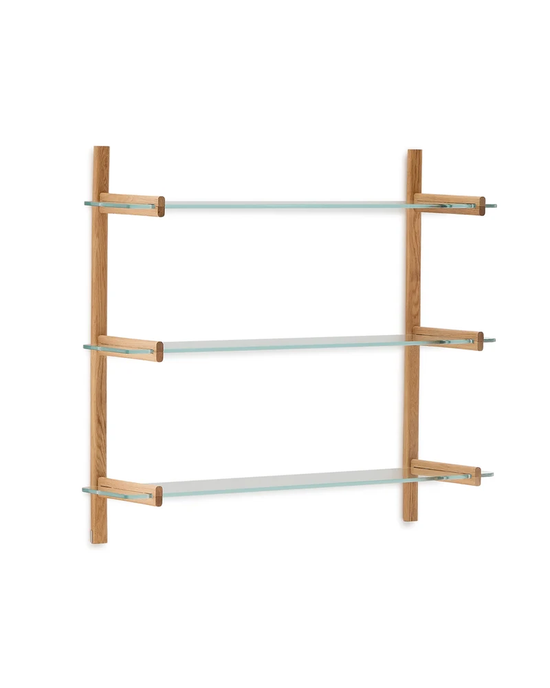 Sitra modular shelf, 3 glass shelves and FSC Mix Credit solid oak wood, 110 cm
