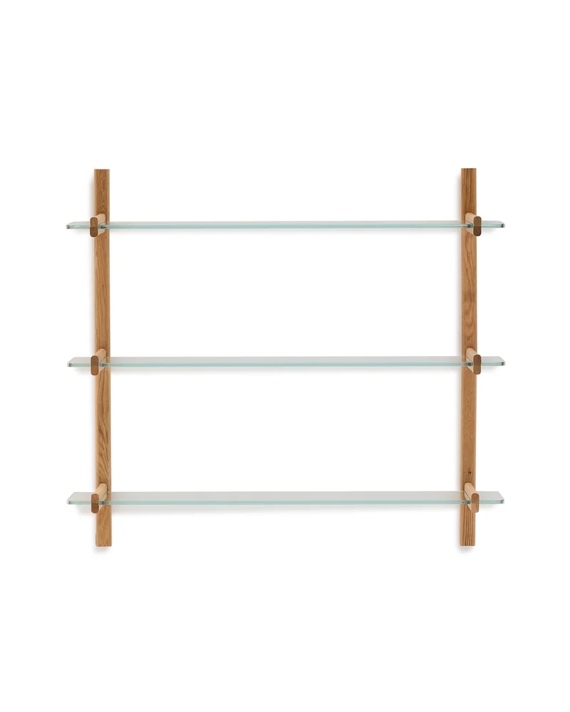 Sitra modular shelf, 3 glass shelves and FSC Mix Credit solid oak wood, 110 cm