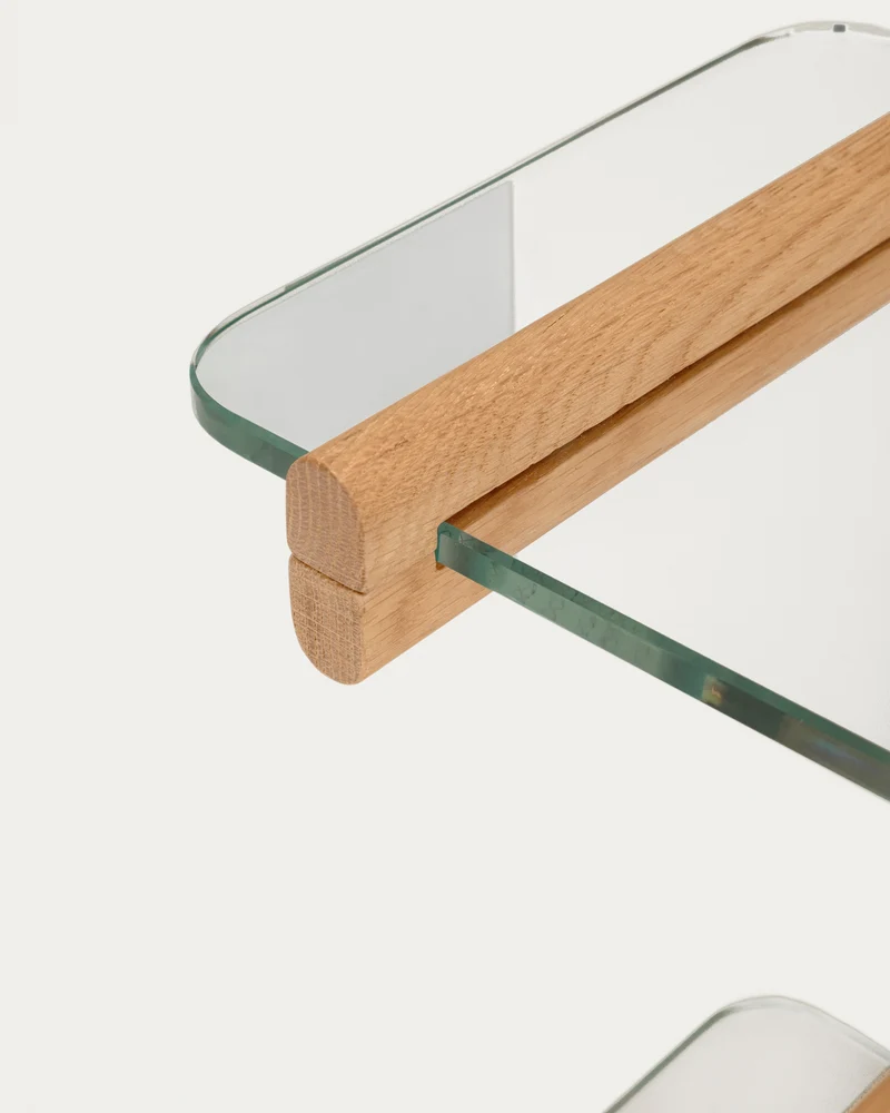 Sitra modular shelf, 3 glass shelves and FSC Mix Credit solid oak wood, 110 cm