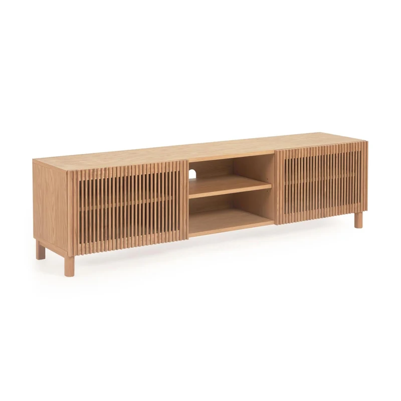 Beyla 2-door TV stand in solid ash wood and ash veneer 180 x 49.5 cm FSC 100%