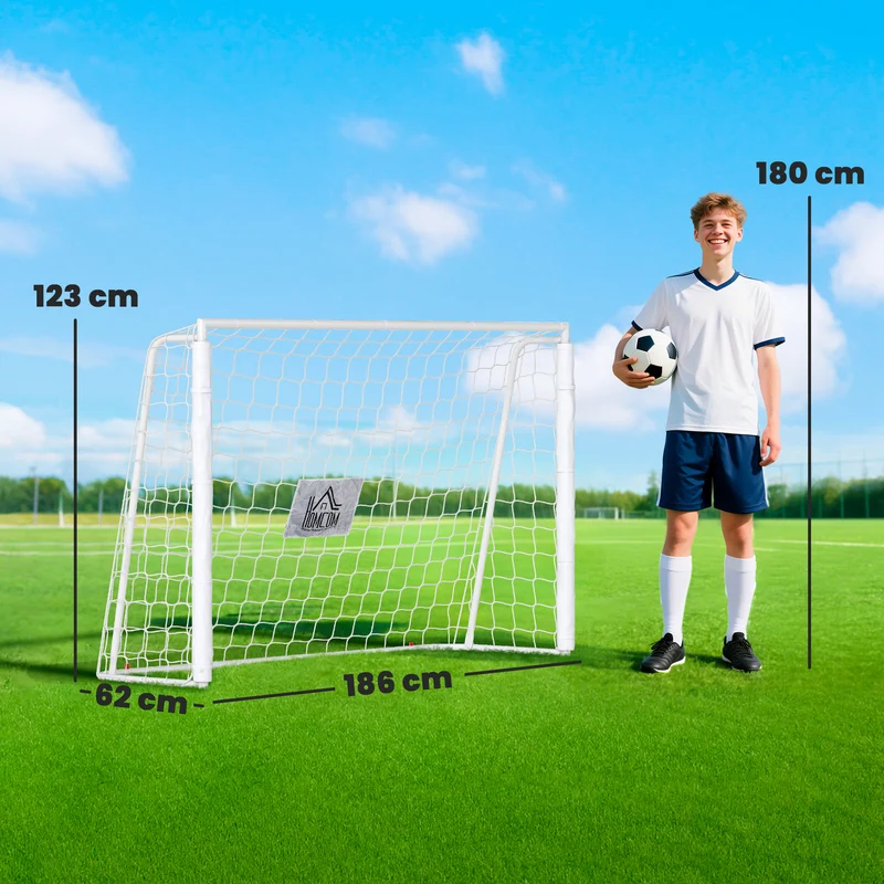 But de football cage d'entraînement 186 x 62 x 123 cm montage rapide résistant antirouille style sportif en métal blanc 21_0006627