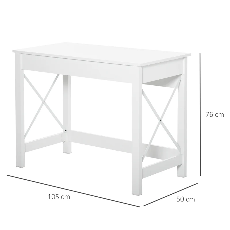 Bureau informatique pour étude 105 x 50 x 76 cm grand plan et stable moderne et épuré en panneau de particules blanc 21_0002459