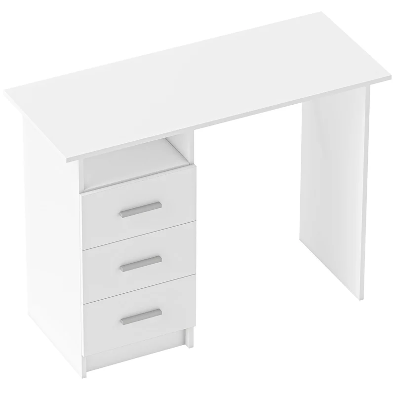 Bureau d'ordinateur 100 x 40 x 75 cm 3 tiroirs étagère ouverte compact moderne épuré en panneaux de particules blanc 21_0002500