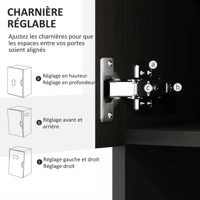 Buffet haut de cuisine 80 x 48 x 170 cm étagères réglables plan de travail spacieux style classique moderne en MDF noir 21_0002196