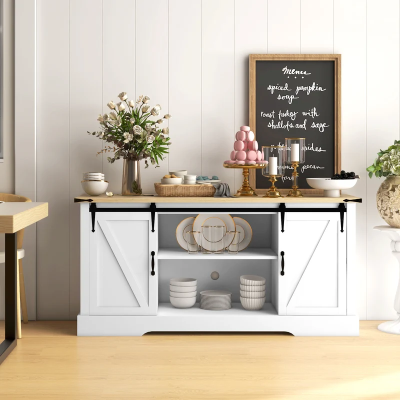Buffet de rangement 150 x 40 x 72 cm 2 portes coulissantes étagères réglables style rustique en bois d'ingénierie blanc 21_0003170