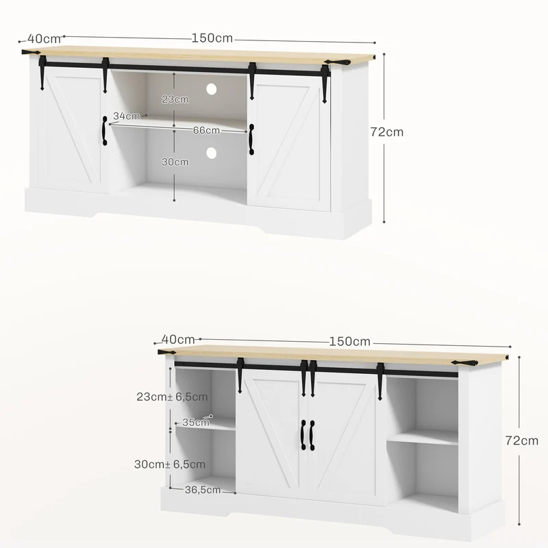 Buffet de rangement 150 x 40 x 72 cm 2 portes coulissantes étagères réglables style rustique en bois d'ingénierie blanc 21_0003170