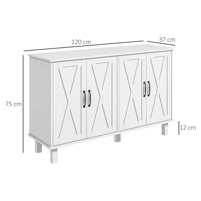 Buffet de rangement 120 x 37 x 75 cm 4 portes étagères réglables accueille télévision 55 pouces campagne en MDF blanc 21_0002920