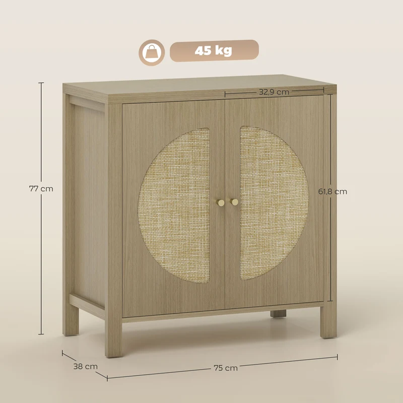 Buffet de cuisine 75 x 38 x 77 cm gain de place étagère réglable vintage bohème en panneau de particules bois naturel 21_0003326
