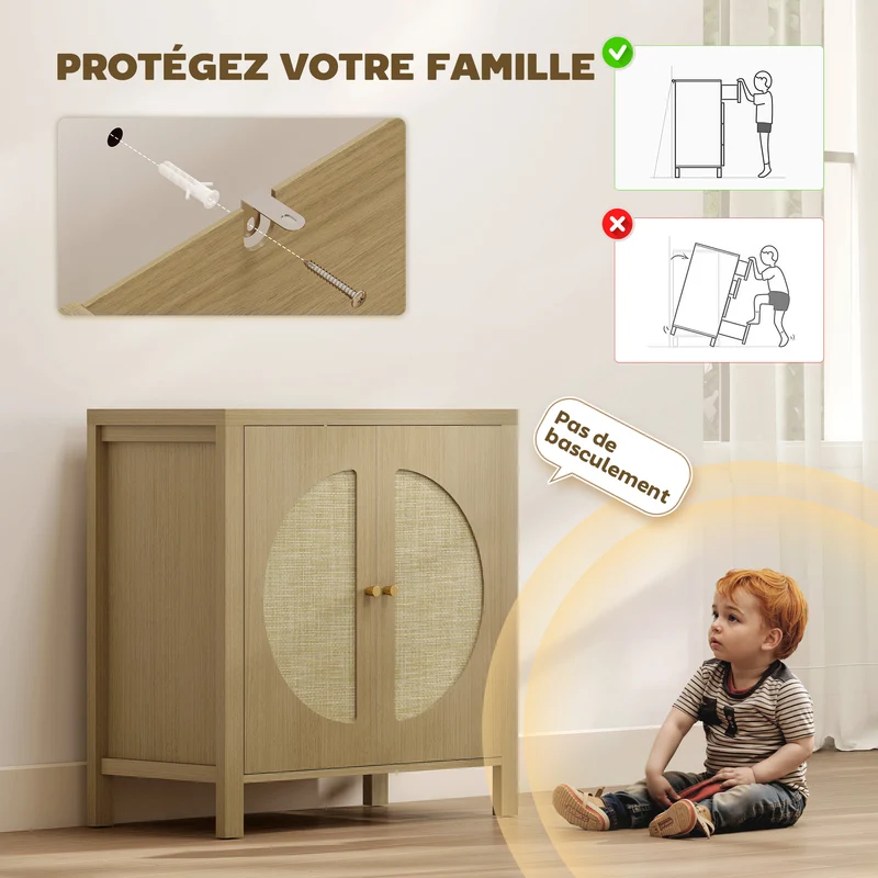 Buffet de cuisine 75 x 38 x 77 cm gain de place étagère réglable vintage bohème en panneau de particules bois naturel 21_0003326
