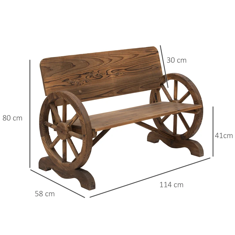 Banc de jardin 3 places 114 x 58 x 80 cm assise profonde dossier incliné style rustique vintage en bois de sapin brun 21_0004630