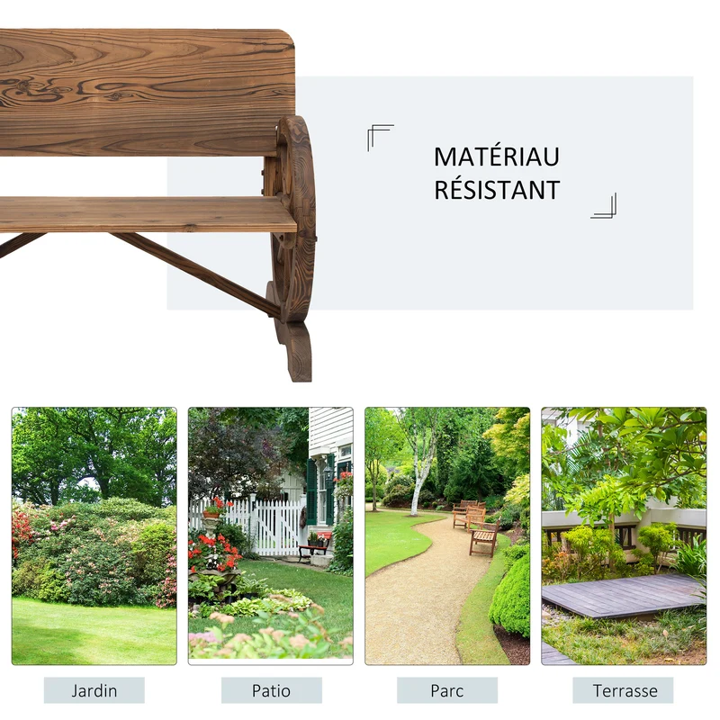 Banc de jardin 3 places 114 x 58 x 80 cm assise profonde dossier incliné style rustique vintage en bois de sapin brun 21_0004630