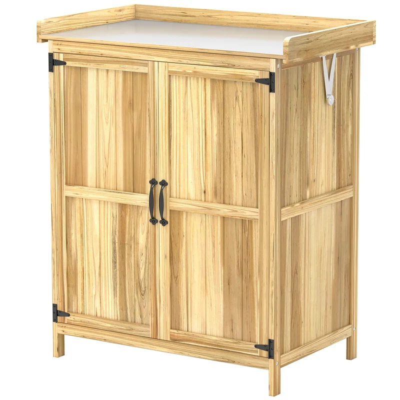 Armoire de jardin établi et rangement 74 x 43 x 88 cm accès aisé portes doubles étagère ventilée design en bois naturel 21_0005484