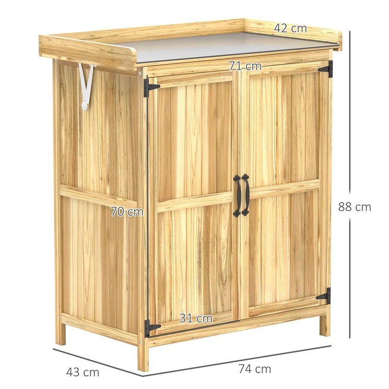 Armoire de jardin établi et rangement 74 x 43 x 88 cm accès aisé portes doubles étagère ventilée design en bois naturel 21_0005484