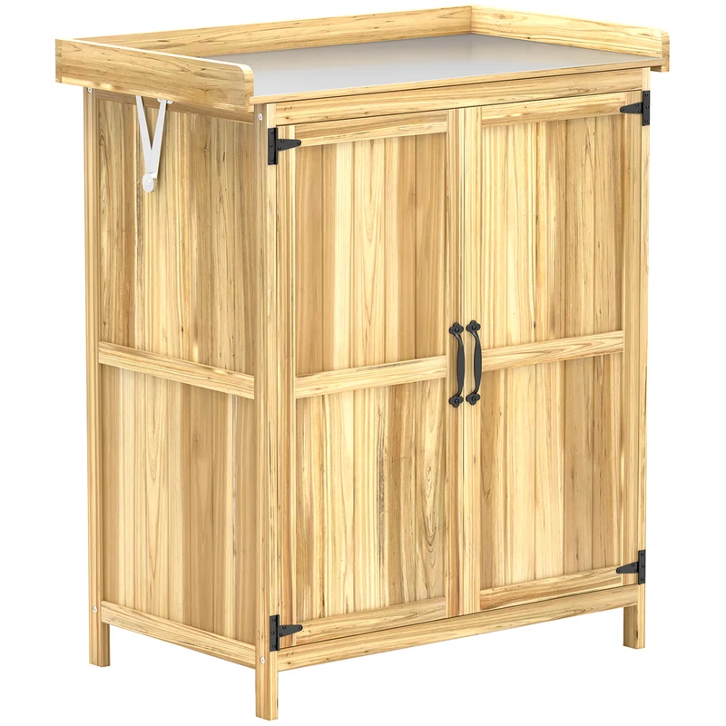 Armoire de jardin établi et rangement 74 x 43 x 88 cm accès aisé portes doubles étagère ventilée design en bois naturel 21_0005484