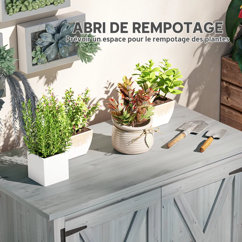 Armoire de jardin 110 x 60 x 88.5 cm étagère intégrée revêtement protecteur rustique contemporain en bois gris clair 21_0005494