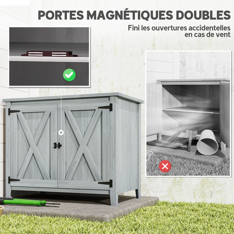 Armoire de jardin 110 x 60 x 88.5 cm étagère intégrée revêtement protecteur rustique contemporain en bois gris clair 21_0005494