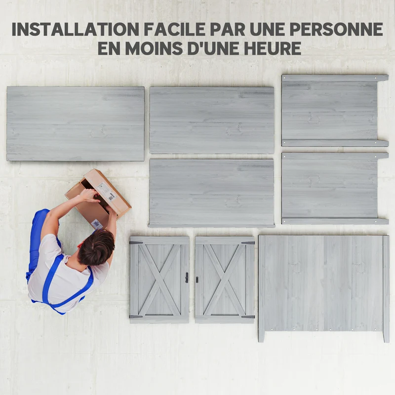 Armoire de jardin 110 x 60 x 88.5 cm étagère intégrée revêtement protecteur rustique contemporain en bois gris clair 21_0005494