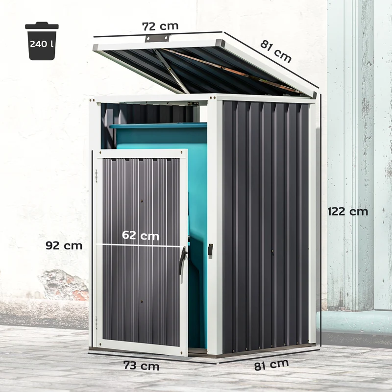 Abri pour poubelle extérieur 73 x 81 x 122 cm ventilé résistant couvercle 180° industriel en acier galvanisé gris foncé 21_0005537