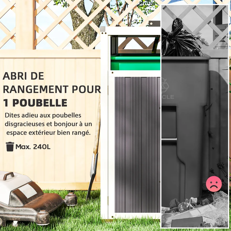 Abri pour poubelle extérieur 73 x 81 x 122 cm ventilé résistant couvercle 180° industriel en acier galvanisé gris foncé 21_0005537
