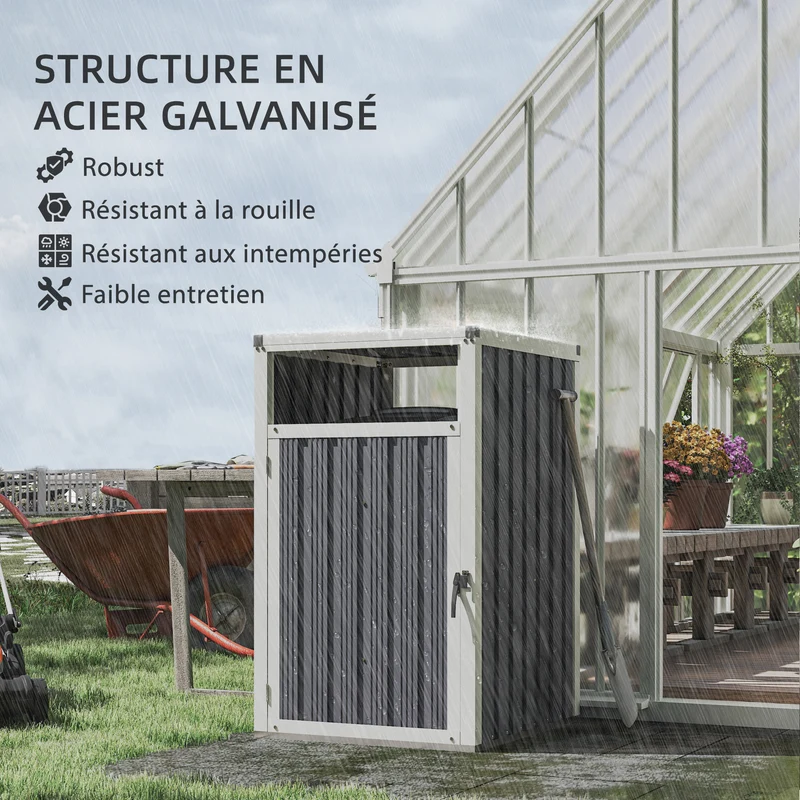 Abri pour poubelle extérieur 73 x 81 x 122 cm ventilé résistant couvercle 180° industriel en acier galvanisé gris foncé 21_0005537