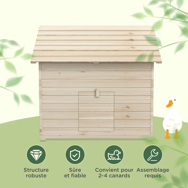 Abri pour canards jardin 100 x 82.5 x 91 cm toit ouvrant rampe d'accès base surélevée rustique extérieur en bois naturel 21_007919