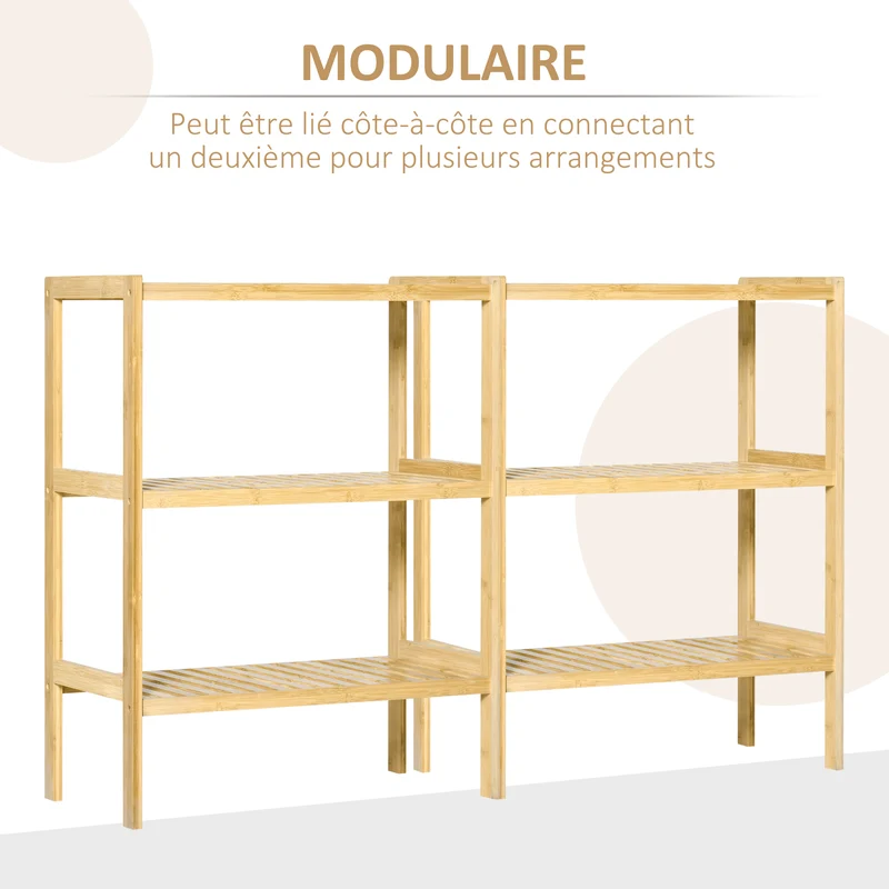 Étagère 3 niveaux salon bureau 62 x 33 x 80 cm ventilée anti basculement moderne contemporain en bambou bois naturel 21_0002866