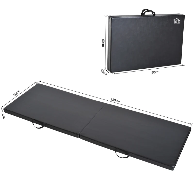 Tapis de gymnastique pliable 180 x 60 x 5 cm antidérapant amortissant à poignées moderne en revêtement synthétique noir 21_0006906
