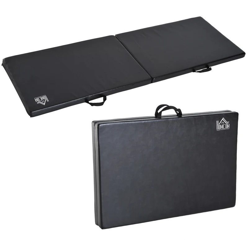 Tapis de gymnastique pliable 180 x 60 x 5 cm antidérapant amortissant à poignées moderne en revêtement synthétique noir 21_0006906