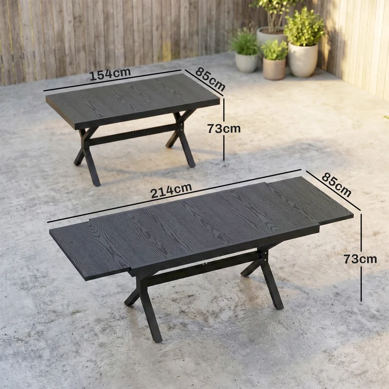 Table de jardin extensible 214 x 85 x 73 cm rallonge papillon 8-10 places contemporain en aluminium gris anthracite 21_0005740